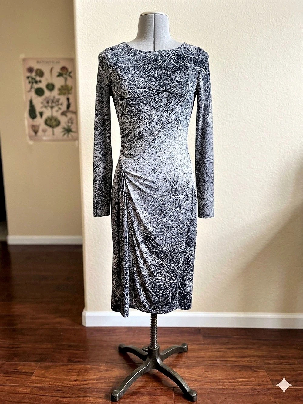 Halston Heritage Abstract Print Midi Dress Black & White Size 0 Like New
